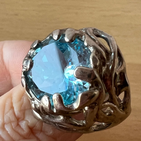 QVC Hagit Gorali Sterling Silver HUGE round Blue Topaz Statement Ring ORGANIC - Picture 4 of 16